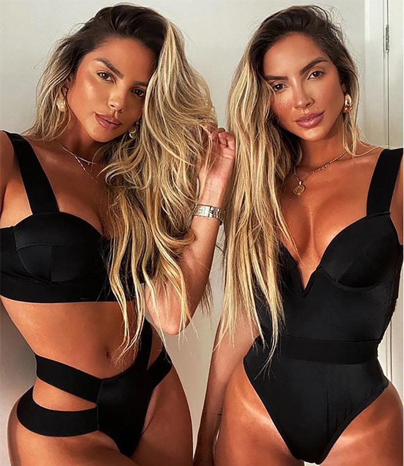 Women's Neon Patchwork Push-Up Bikini Set | 2-Piece Cutout Swimsuit | STEVVEX Fashion