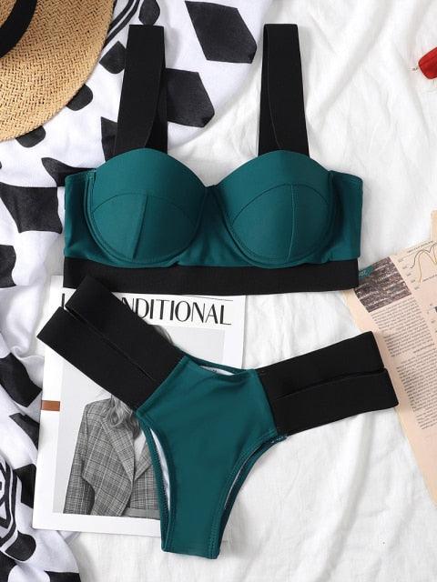 Women's Neon Patchwork Push-Up Bikini Set | 2-Piece Cutout Swimsuit | STEVVEX Fashion