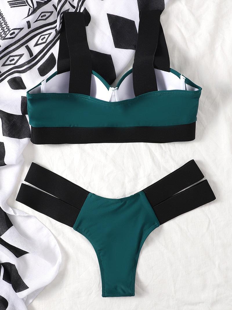 Women's Neon Patchwork Push-Up Bikini Set | 2-Piece Cutout Swimsuit | STEVVEX Fashion
