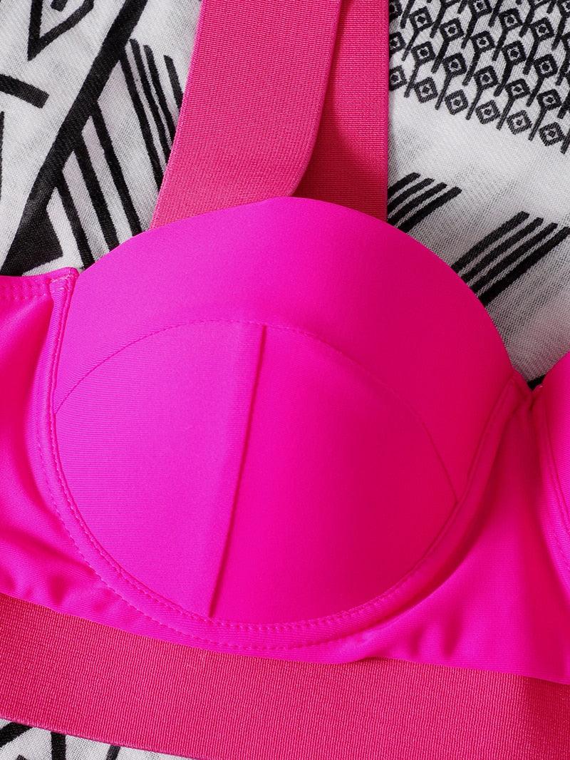 Women's Neon Patchwork Push-Up Bikini Set | 2-Piece Cutout Swimsuit | STEVVEX Fashion