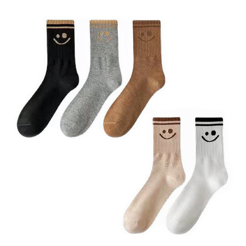 5 Paar Crew-Socken mit Smiley-Gesicht – Süße Baumwollsocken für Damen