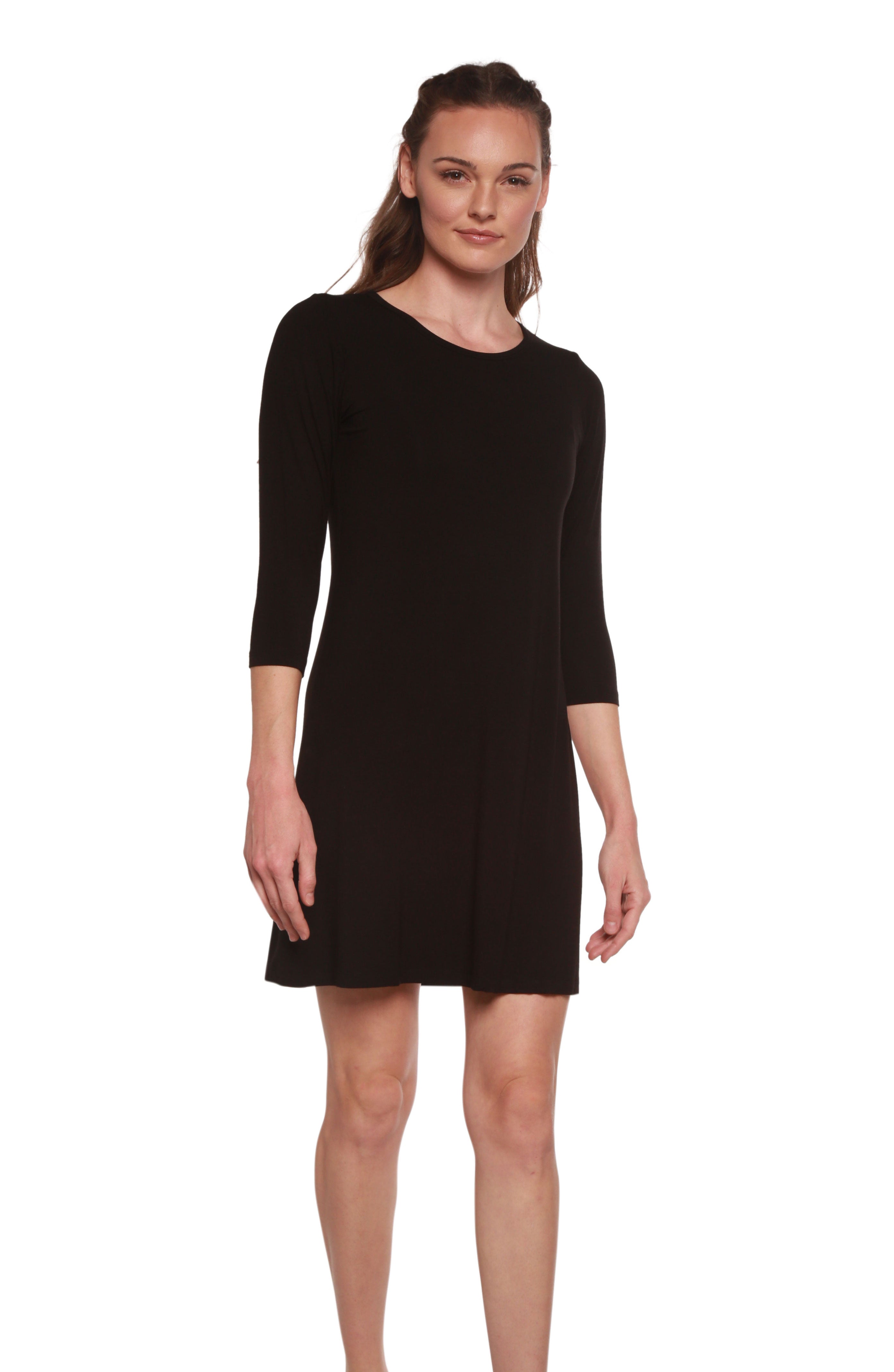 Women's Little Black Dress | 95% Bamboo Viscose | Knee-Length, Elbow Sleeves | S–XL