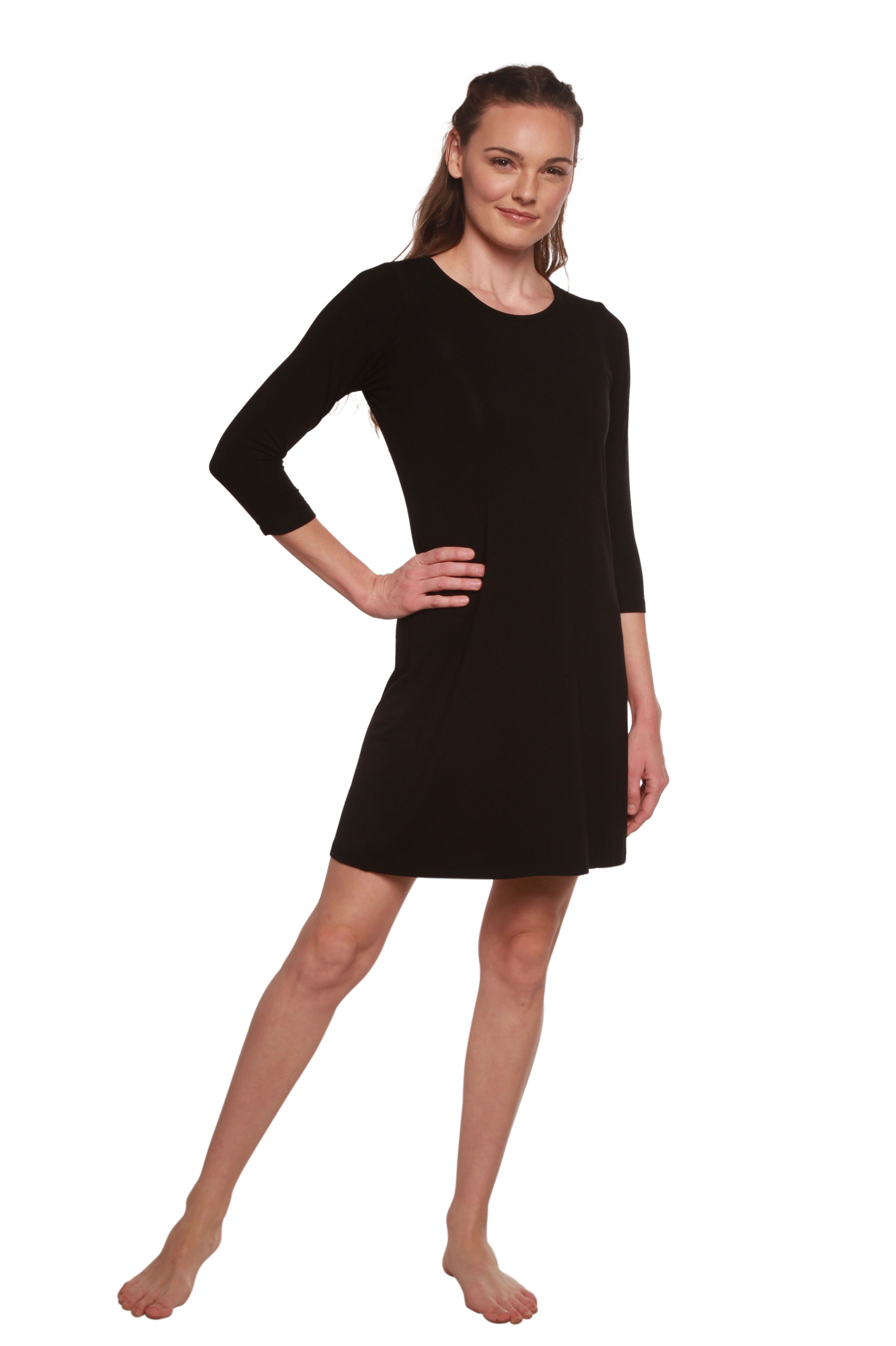 Women's Little Black Dress | 95% Bamboo Viscose | Knee-Length, Elbow Sleeves | S–XL