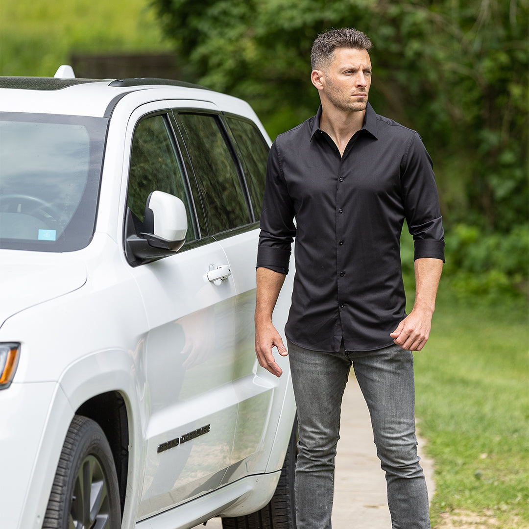 goTIELESS® Ultimate Dress Shirt — Black | Wrinkle-Resistant Bamboo Stretch