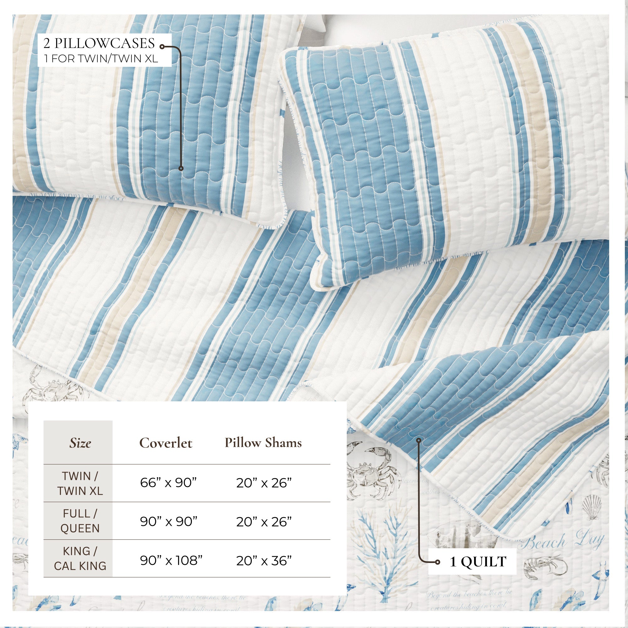 Coastal Quilt Set — Double-Brushed Microfiber | Breezy Seaside Style, All-Season