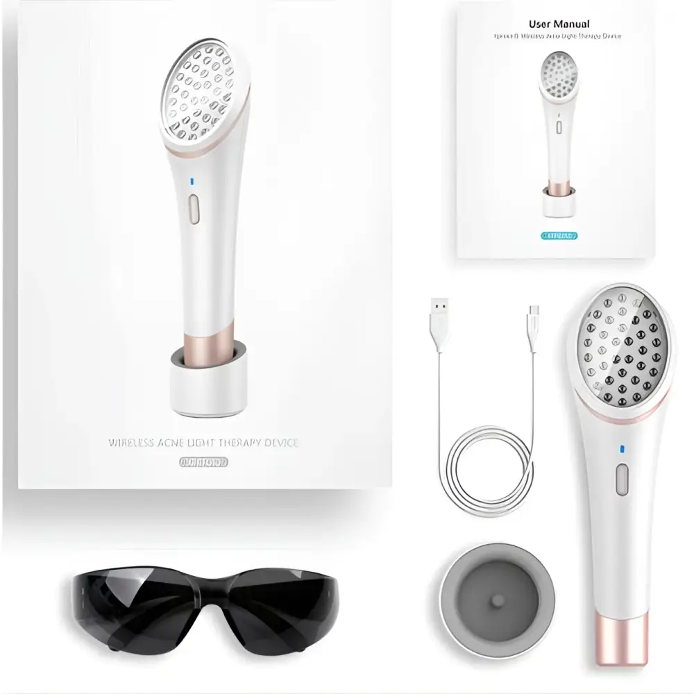 36-Bead LED Light Therapy Device | Blue & Red Light, Wireless Charging, Acne & Skin Rejuvenation