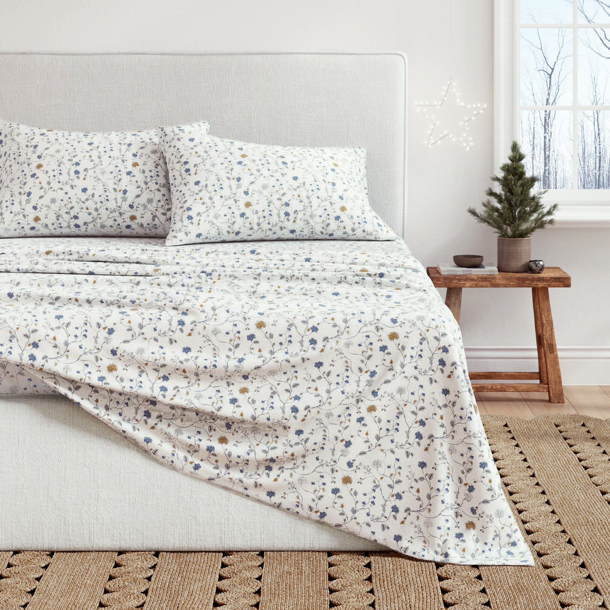 Turkish Cotton Flannel Sheet Set — Double-Brushed, Floral Print | OEKO-TEX® Certified