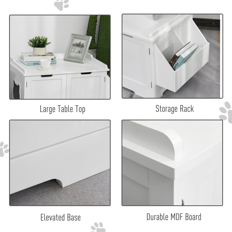 Wooden Cat Litter Box Enclosure with Nightstand & Side Storage Rack